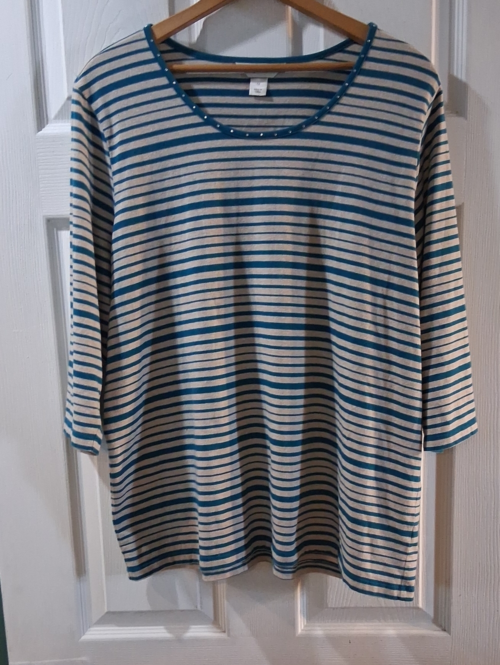 CJ Banks Blue & Cream Striped Scoop Neck Top